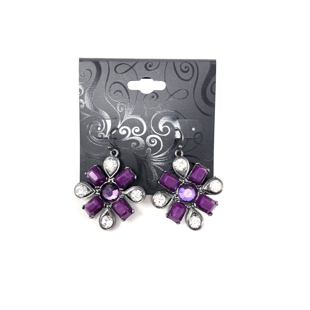 GNW Cluster Statement Earrings Purple Hematite NEW